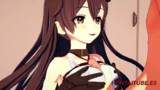 Genshim Impact Hentai – Amber Handjob&comma; Blowjob&comma; Boobjob and fucked with cum in her mouth and pussy 2&sol;2