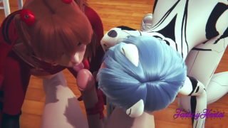 Evangelion Hentai 3D – Threesome Shinji, Asuka and Rei in Shinji&apos;s Room they suck Shinji&apos;s dick until he cums in her mouth then he eats their pussy and fucks them